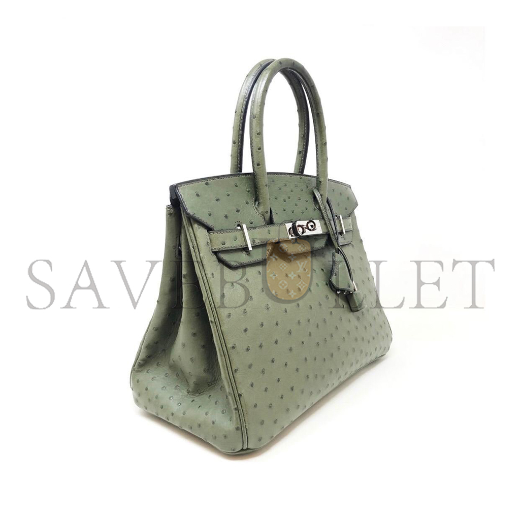 H**mes master birkin 30 ostrich leather dark green gold buckle h041933ck81 (30*22*16cm)